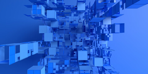 Abstract 3d render, blue geometric background design