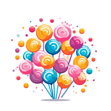 Lollipop image isolated. Set of various sweet lollipop on stick. Twisted candies in flat design. Vector illustration