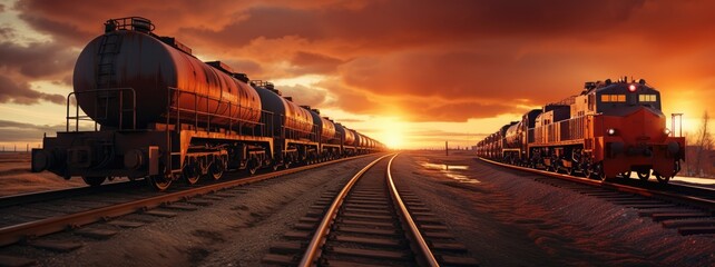 Panoramic View of LPG Cisterns Loaded on Train for Liquid Freight Transport: Depicting Industrial Logistics Generative AI Illustration