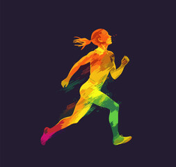 Run. Girl running, Emblem, sign, symbol, blank for a logotype. Colorful vector illustration