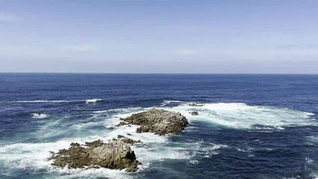 Atlantic ocean view, Relaxing, meditation background. Crashing waves by cliffs. Slow motion