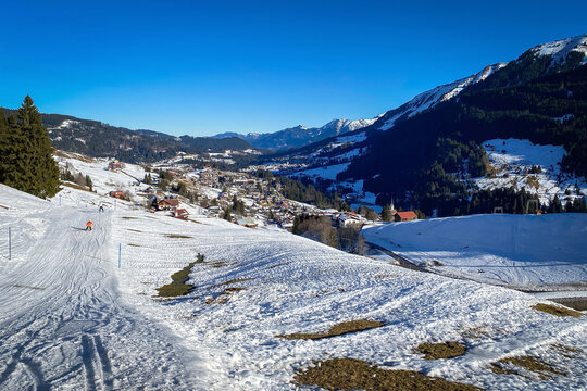 Snow covered Hirschegg at Kleinwalsertal, Austria in winter