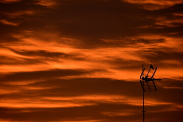 Breathtaking fiery sunset with a bird in the foreground.
Stunning sunset with clouds and red and...
