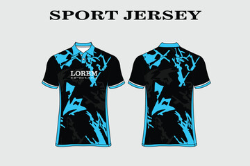 Blue Fabric textile design for Sport t-shirt, soccer jersey for soccer club. uniform front and back