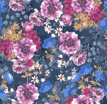 Textile fabric print seamless patterns Geometrical linen flower tie dye clouds effects © ajaybind