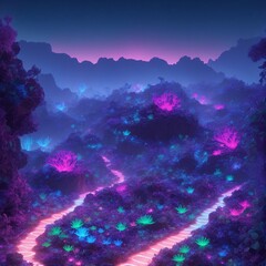 Fototapeta na wymiar Dreamlike jungle with glowing plants (AI Generated)