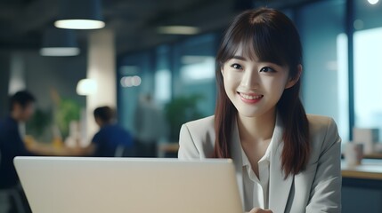 オフィスで働く笑顔の女性