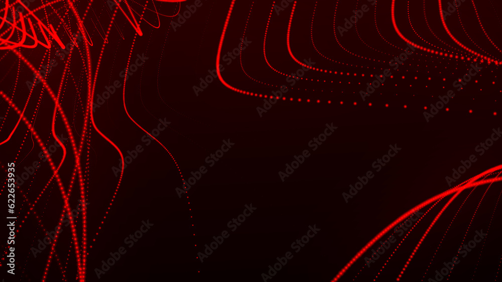 Poster Dynamic wave of glowing particles. Data flow information. Concept of digital communication. Technology or Science Banner. Big data visualization. 3D rendering.