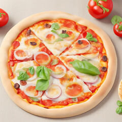Italian pizza with mozzarella cheese & meat with_cold_drinks
