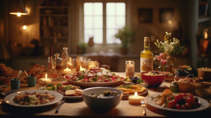 Delicious food on the table in a cozy kitchen