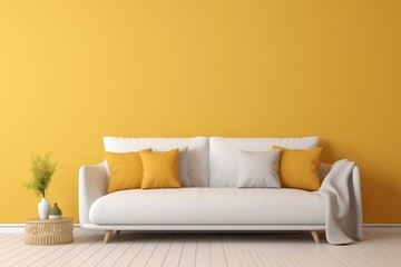 Lively Canvas Vibrant Yellow Empty Wall with Space for Text, Generative AI