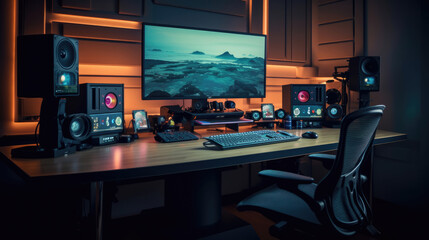 Interior of High-Tech Computer and Gaming room setup