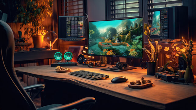 Interior of High-Tech Computer and Gaming room setup