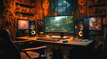 Interior of High-Tech Computer and Gaming room setup