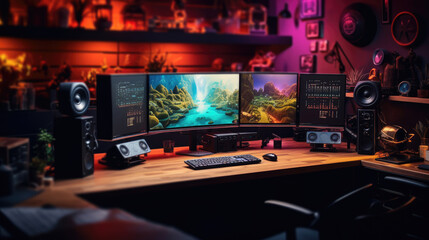 Interior of High-Tech Computer and Gaming room setup