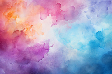 Delicate watercolor painted background in multi-colors, rainbow smoke-like design