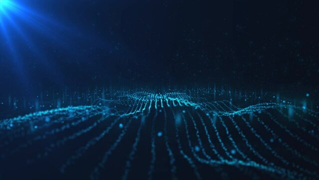 Abstract magical waves with glowing particles on the background of space stars and bright light.Sci-fi interesting unforgettable futuristic waves animation for presentation screensavers and greetings.