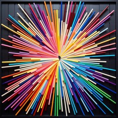 rainbow sticks are irregularly connected in a square frame