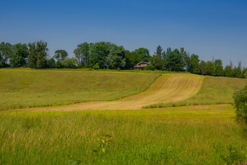 Farm on the road in the Canadian countryside in Quebec