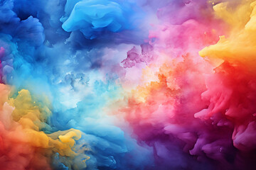 Fototapeta na wymiar Delicate watercolor painted background in multi-colors, rainbow smoke-like design