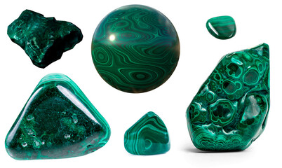 set of colored mineral stones. Malachite. H transparent background. PNG format - obrazy, fototapety, plakaty