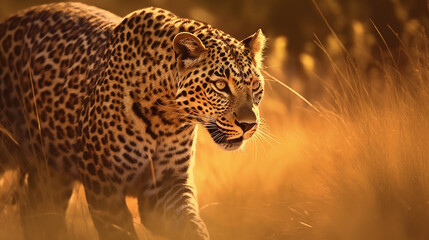 leopard in the sun HD 8K wallpaper Stock Photographic Image