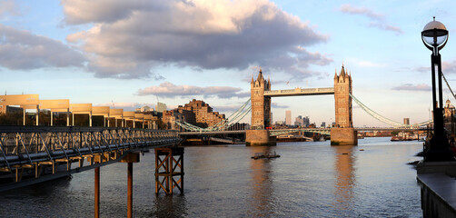 London cityscape panorama with River Thames  and Tower Bridge of London in the sunset light.
