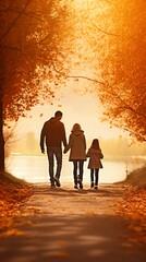 Fototapeta na wymiar Family Outing in Autumn Foliage Scene