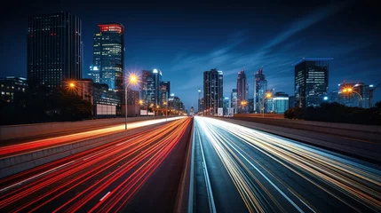 Foto op Canvas time lapse photography of highway road at night background © Birtan