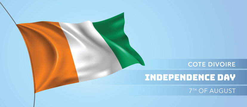 Cote Divoire happy independence day greeting card, banner vector illustration