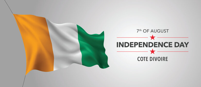 Cote Divoire happy independence day greeting card, banner with template text vector illustration
