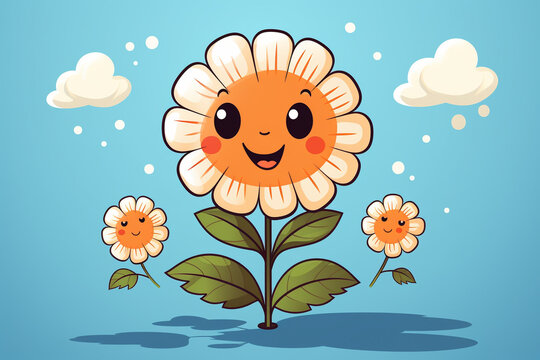 Cute cartoon flower illustration with happy face