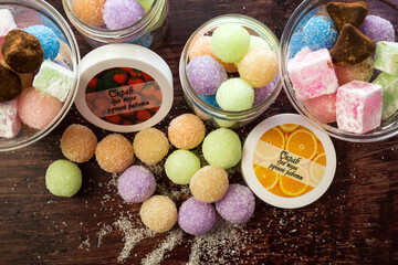 Body scrub - consists of a nourishing and moisturizing base well as abrasive particles. Translation of the inscription - Handmade body scrub.