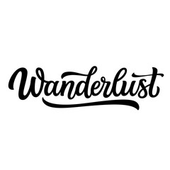 Wanderlust. Hand lettering  text isolated on whight background. Vector typography for t shirts, posters, banners, cards, overlays - 622662174