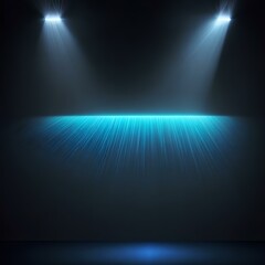 Empty dark abstract dark blue background, Rays of neon light in the dark, spotlights and and studio room with smoke float up interior texture for display products wall background Generative AI