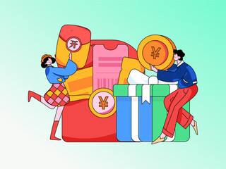 Holiday Shopping E-Commerce Online Shopping People Flat Vector Concept Operation Hand Drawn Illustration
