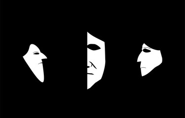 White Theatre Masks on Black