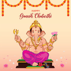Happy Ganesh Chaturthi Golden festival background  - obrazy, fototapety, plakaty