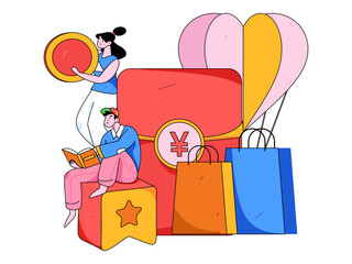 Holiday Shopping E-Commerce Online Shopping People Flat Vector Concept Operation Hand Drawn Illustration
