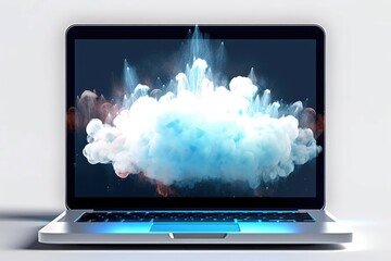 cloud on the laptop display, white background, Generative AI