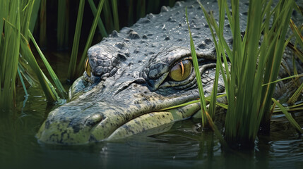 crocodile in the water HD 8K wallpaper Stock Photographic Image
