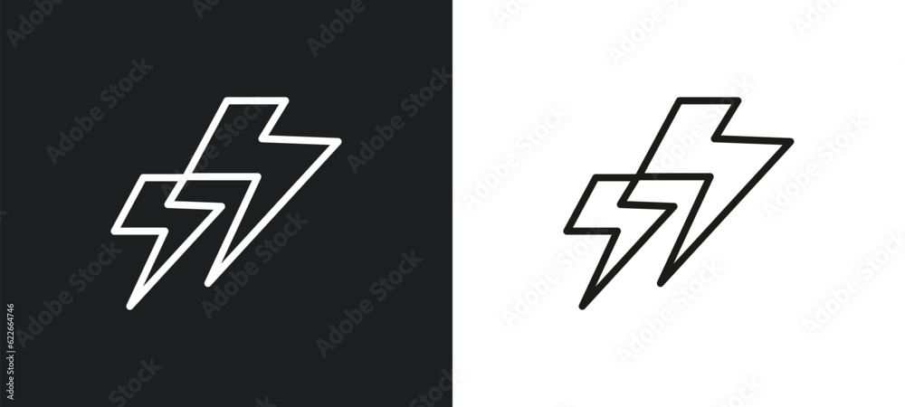 Poster lightning outline icon in white and black colors. lightning flat vector icon from weather collection