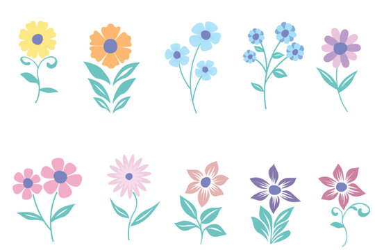 Set of colorful flowers. Vector Designs collection.