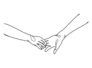 Continuous line drawing of hands couple trendy minimalist illustration. Vector illustration.