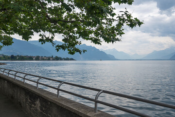 Panorama of Embankment of town of Vevey, Switzerland