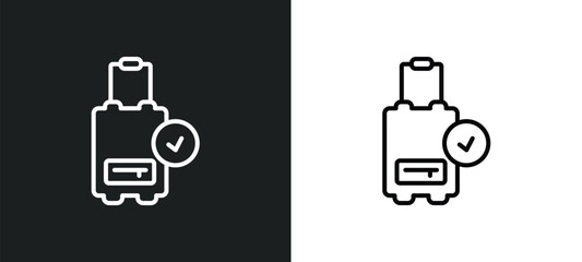 suitcase with check outline icon in white and black colors. suitcase with check flat vector icon from ultimate glyphicons collection for web, mobile apps and ui.