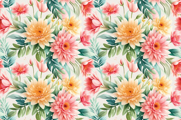 Floral shape watercolor seamless pattern.