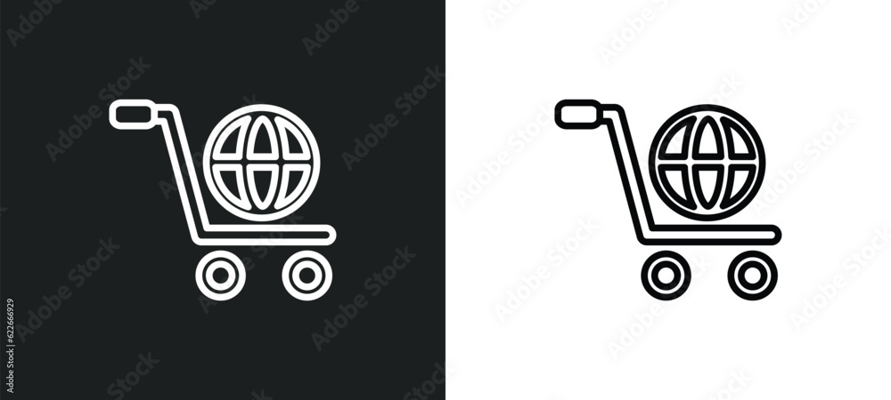 Poster cart interface outline icon in white and black colors. cart interface flat vector icon from user int
