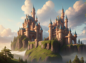 Enchanted castle in the clouds. Ai generated