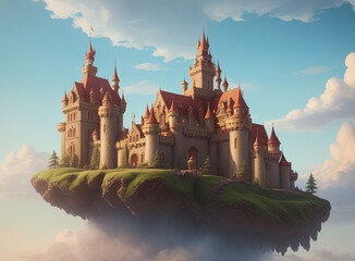 Enchanted castle in the clouds. Ai generated